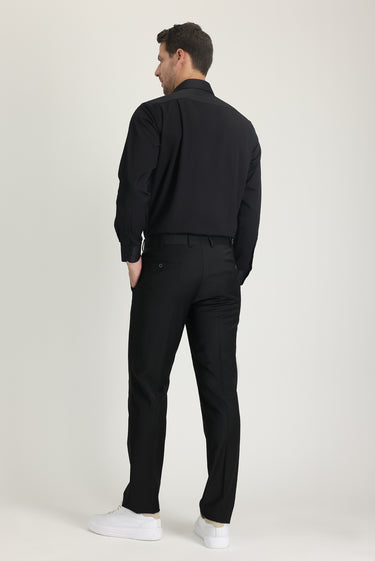 Siyah Relaxed Fit Rahat Kesim Yünlü Klasik Kumaş Pantolon