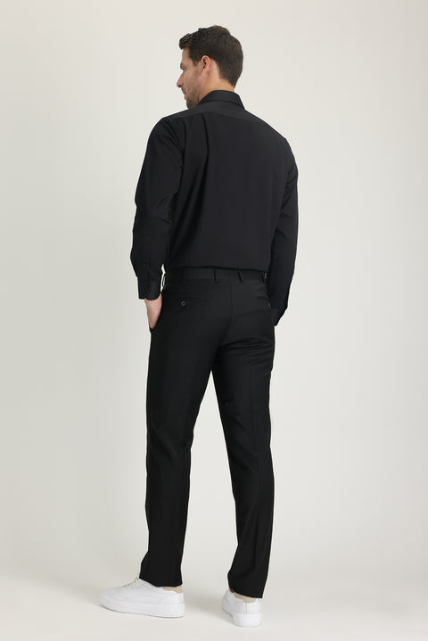 Siyah 7 Drop Slim Fit Dar Kesim Yünlü Klasik Kumaş Pantolon