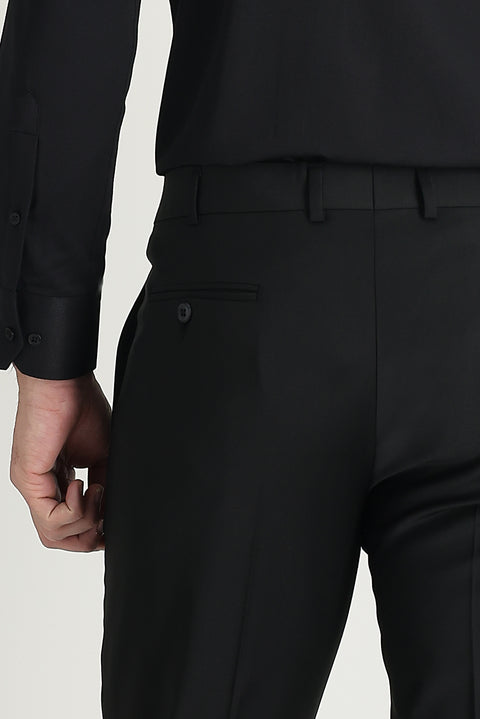 Siyah 7 Drop Slim Fit Dar Kesim Yünlü Klasik Kumaş Pantolon