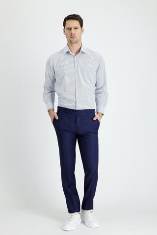  Orta Lacivert 7 Drop Slim Fit Dar Kesim Yünlü Klasik Kumaş Pantolon