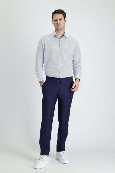 Orta Lacivert 6 Drop Regular Fit Standart Kesim Yünlü Klasik Kumaş Pantolon