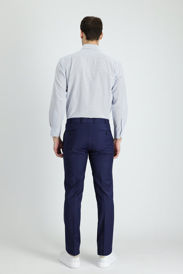 Orta Lacivert Relaxed Fit Rahat Kesim Yünlü Klasik Kumaş Pantolon