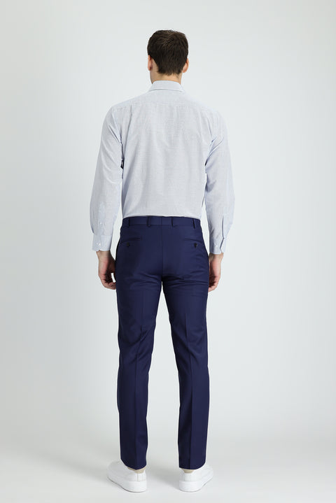 Orta Lacivert 7 Drop Slim Fit Dar Kesim Yünlü Klasik Kumaş Pantolon