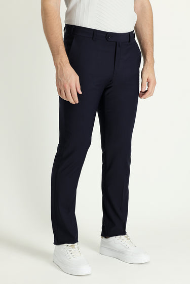 Koyu Lacivert Relaxed Fit Rahat Kesim Yünlü Klasik Kumaş Pantolon
