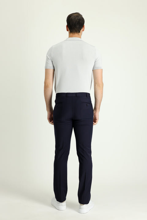 Koyu Lacivert 4 Drop Relaxed Fit Rahat Kesim Yünlü Klasik Kumaş Pantolon