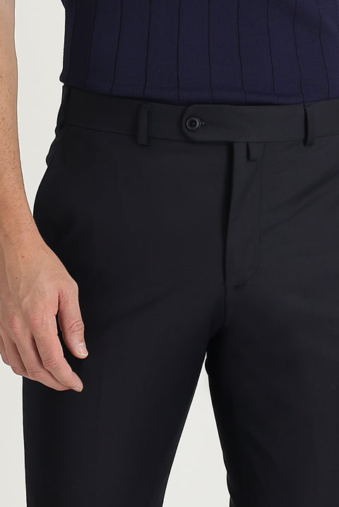 Siyah Lacivert 7 Drop Slim Fit Dar Kesim Yünlü Klasik Kumaş Pantolon