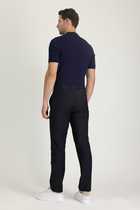 Siyah Lacivert 4 Drop Relaxed Fit Rahat Kesim Yünlü Klasik Kumaş Pantolon