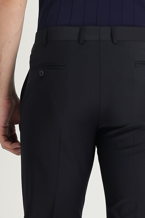 Siyah Lacivert 7 Drop Slim Fit Dar Kesim Yünlü Klasik Kumaş Pantolon