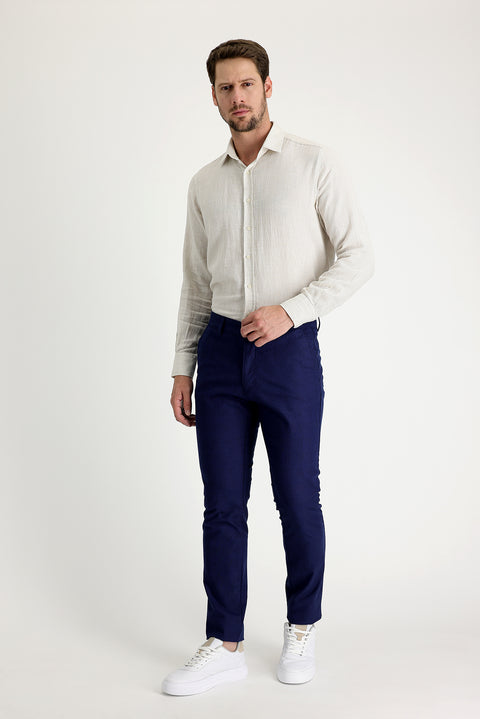 Açık Lacivert 6 Drop Regular Fit Standart Kesim Desenli Likralı Kanvas / Chino Pantolon