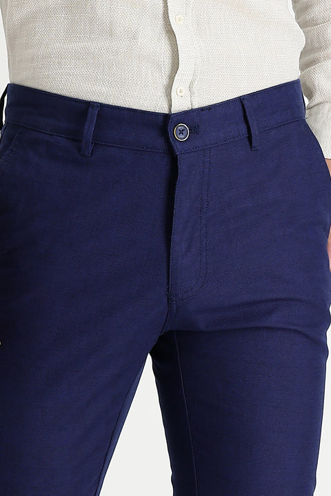 Açık Lacivert 6 Drop Regular Fit Standart Kesim Desenli Likralı Kanvas / Chino Pantolon