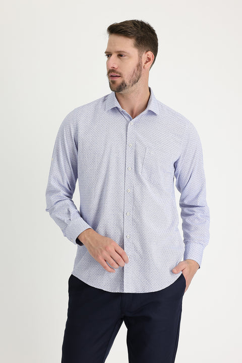 Koyu Mavi  Uzun Kol Relaxed Fit Rahat Kesim Desenli Gömlek
