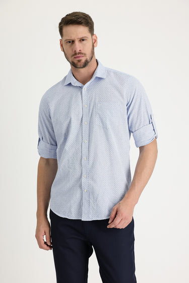 Mavi Uzun Kol Relaxed Fit Rahat Kesim Desenli Gömlek