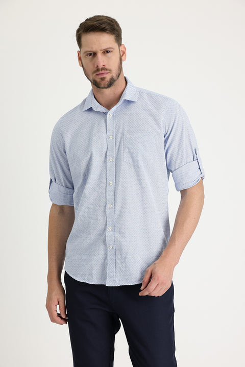 Mavi Uzun Kol Relaxed Fit Rahat Kesim Desenli Gömlek