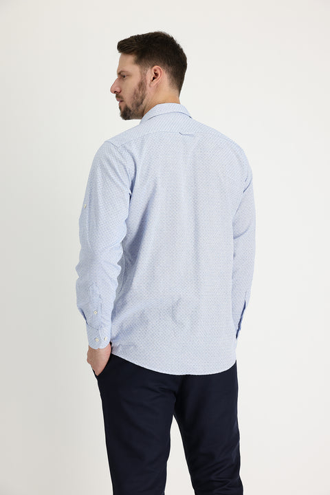 Mavi Uzun Kol Relaxed Fit Rahat Kesim Desenli Gömlek