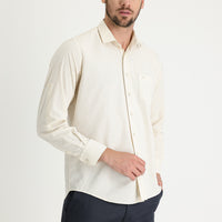 Açık Bej Uzun Kol Relaxed Fit Rahat Kesim Desenli Gömlek