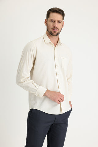  Açık Bej Uzun Kol Relaxed Fit Rahat Kesim Desenli Gömlek