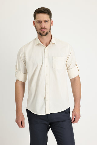  Açık Bej Uzun Kol Relaxed Fit Rahat Kesim Desenli Gömlek