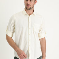 Ekru Uzun Kol Relaxed Fit Rahat Kesim Desenli Gömlek