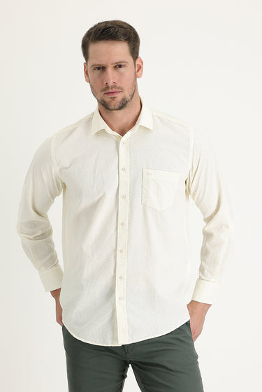 Ekru Uzun Kol Relaxed Fit Rahat Kesim Desenli Gömlek