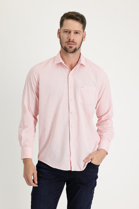 Şeker Pembe Uzun Kol Relaxed Fit Rahat Kesim Desenli Gömlek