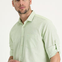 Fıstık Yeşili Uzun Kol Relaxed Fit Rahat Kesim Desenli Gömlek