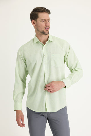  Fıstık Yeşili Uzun Kol Relaxed Fit Rahat Kesim Desenli Gömlek