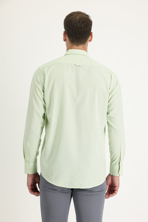 Fıstık Yeşili Uzun Kol Relaxed Fit Rahat Kesim Desenli Gömlek