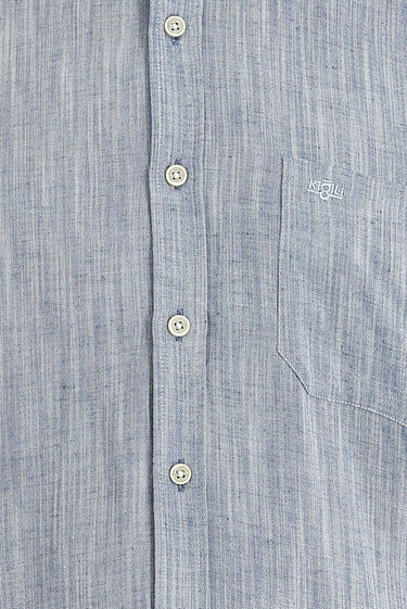 Orta Lacivert Uzun Kol Regular Fit Desenli Keten Gömlek