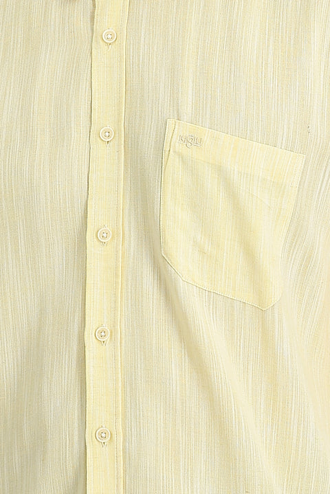 Limon Sarı Uzun Kol Regular Fit Desenli Keten Gömlek