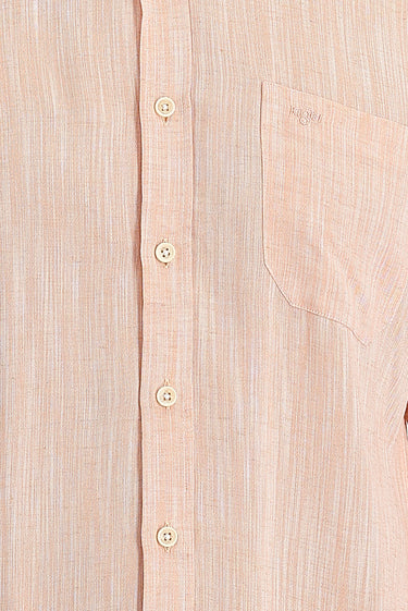 Açık Turuncu Uzun Kol Regular Fit Desenli Keten Gömlek