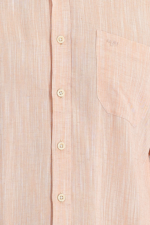 Açık Turuncu Uzun Kol Regular Fit Desenli Keten Gömlek