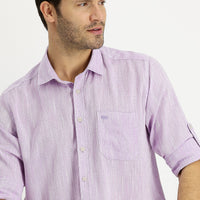 Lila Uzun Kol Regular Fit Desenli Keten Gömlek