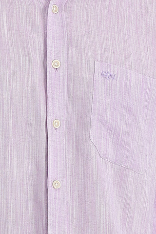  Lila Uzun Kol Regular Fit Desenli Keten Gömlek-Ki??l?