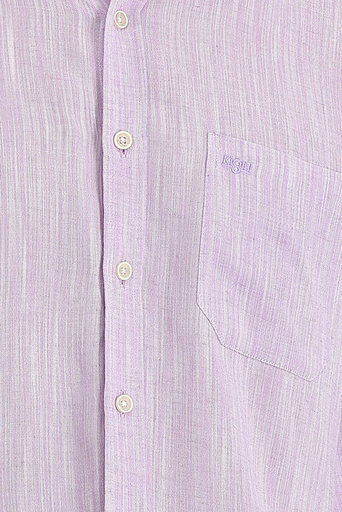 Lila Uzun Kol Regular Fit Desenli Keten Gömlek