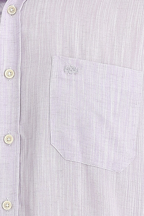 Açık Mor Uzun Kol Regular Fit Desenli Keten Gömlek