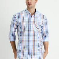 Blue Long Sleeve Regular Fit Plaid Cotton Shirt