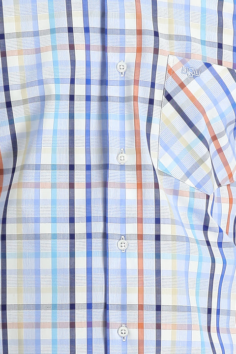 Blue Long Sleeve Regular Fit Plaid Cotton Shirt