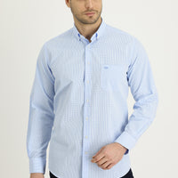 Açık Mavi Uzun Kol Regular Fit Ekose Pamuk Gömlek