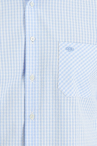 Açık Mavi Uzun Kol Regular Fit Ekose Pamuk Gömlek