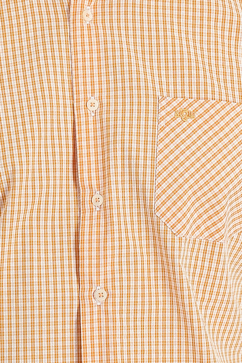 Orta Turuncu Uzun Kol Regular Fit Ekose Pamuk Gömlek