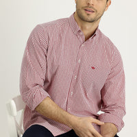 Koyu Kırmızı Uzun Kol Regular Fit Ekose Pamuk Gömlek