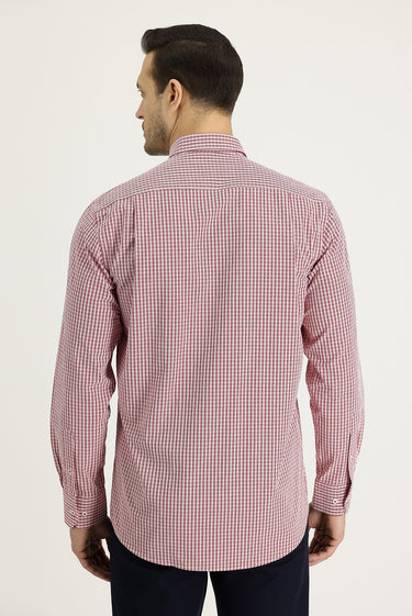 Koyu Kırmızı Uzun Kol Regular Fit Ekose Pamuk Gömlek