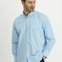 Açık Turkuaz Uzun Kol Regular Fit Ekose Pamuk Gömlek
