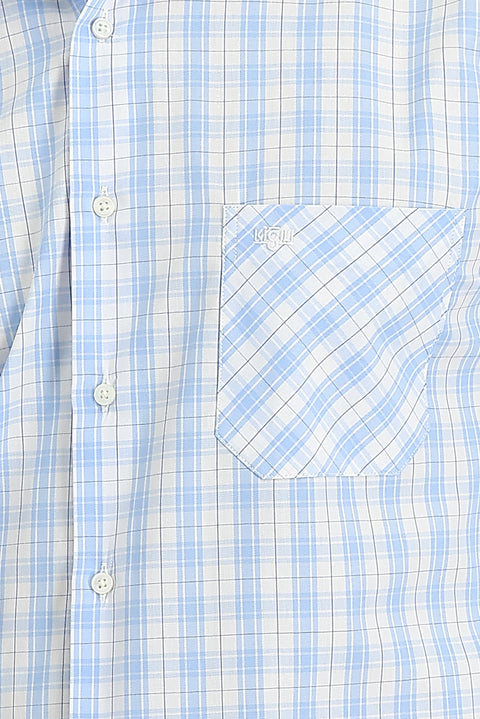 Uçuk Mavi Uzun Kol Regular Fit Ekose Pamuk Gömlek