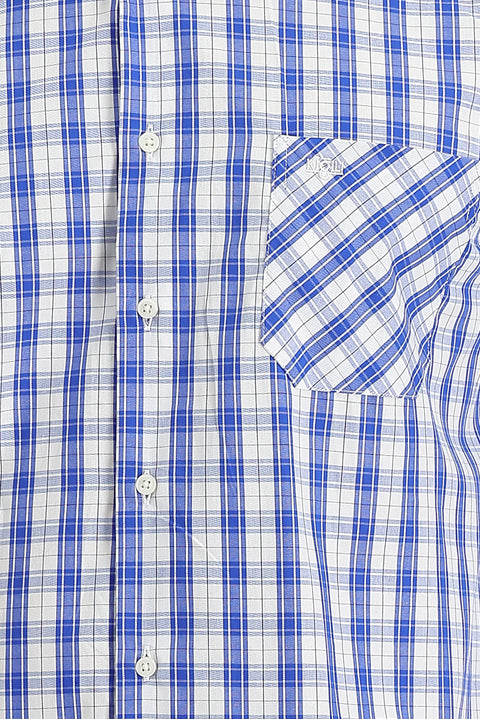 Saks Mavi Uzun Kol Regular Fit Ekose Pamuk Gömlek