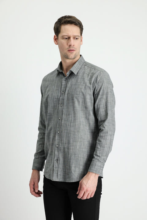 Black Long Sleeve Slim Fit Narrow Cut Cotton Shirt