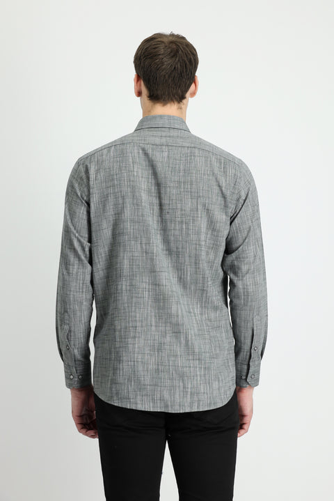 Black Long Sleeve Slim Fit Narrow Cut Cotton Shirt