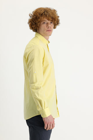  Limon Sarı Uzun Kol Slim Fit Dar Kesim Pamuk Gömlek