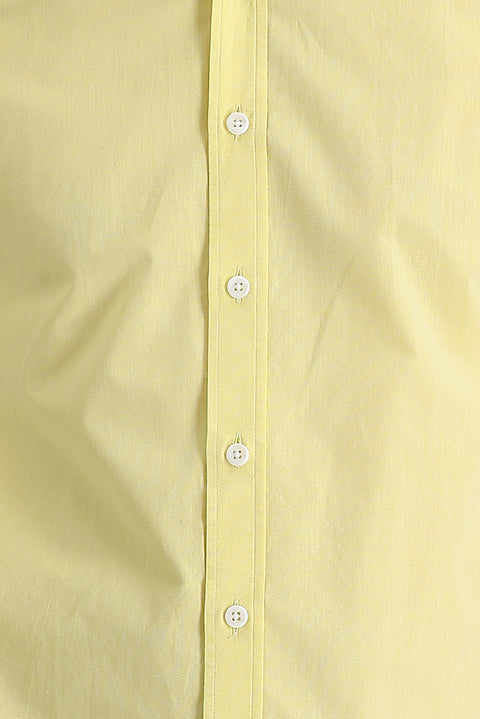 Limon Sarı Uzun Kol Slim Fit Dar Kesim Pamuk Gömlek