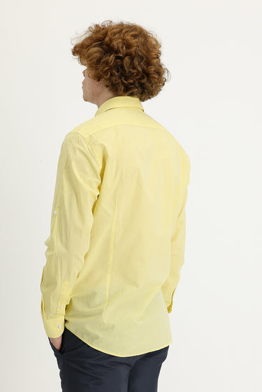 Limon Sarı Uzun Kol Slim Fit Dar Kesim Pamuk Gömlek
